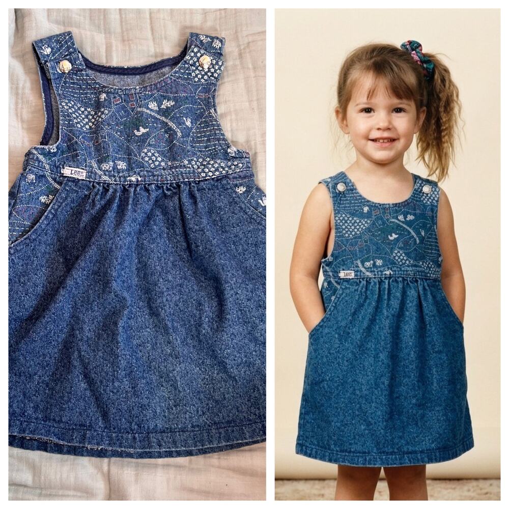 Vintage Lee Toddler Girl Denim Jumper Dress - Size 4T